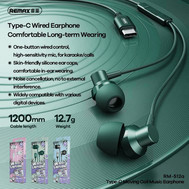 Remax RM-512a Type-c Wired Earphones In-Ear Comfortable