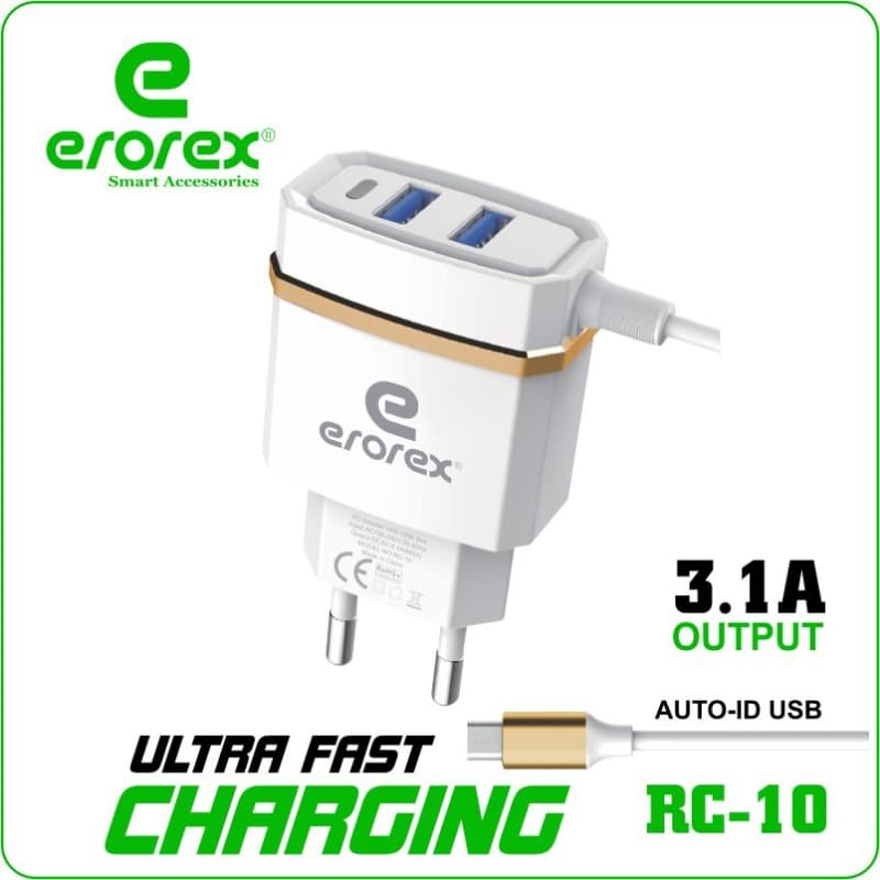 erorex RC-10 3.1A Ultra Fast Charger Auto-ID