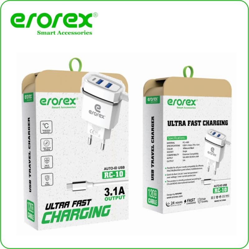 erorex RC-10 3.1A Ultra Fast Charger Auto-ID