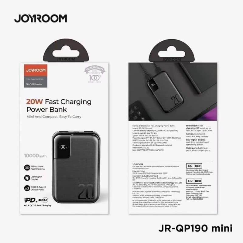 JOYROOM JR-QP190 Mini 20w Fast PD 10000mAh Power Bank