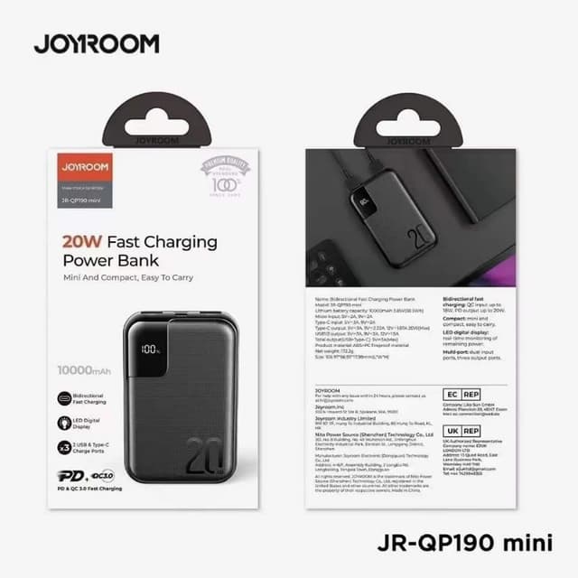 JOYROOM JR-QP190 Mini 20w Fast PD 10000mAh Power Bank