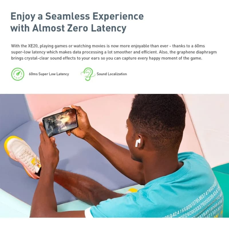 infinix XE20 TWS True Wireless Bluetooth Earphone 60ms super low latency Dual Microphone Calls 30Hrs battery life Global Version