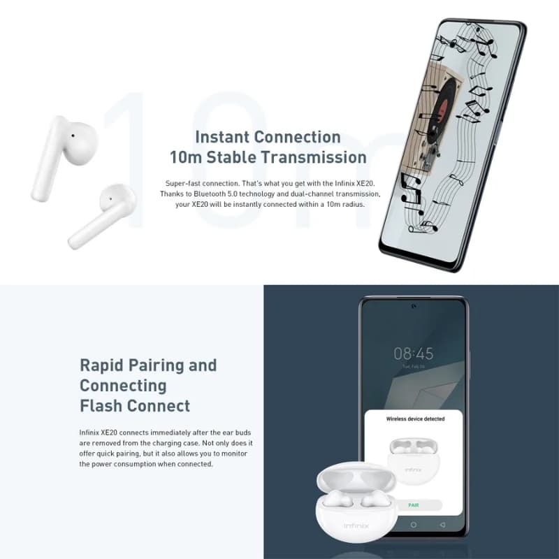 infinix XE20 TWS True Wireless Bluetooth Earphone 60ms super low latency Dual Microphone Calls 30Hrs battery life Global Version