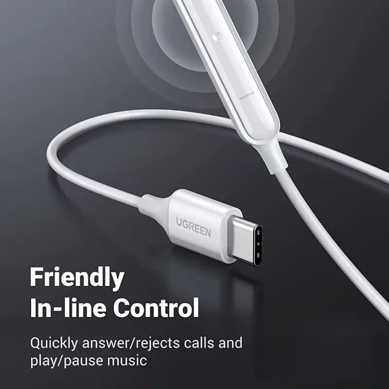 UGREEN Type-C Full Bass Wired Earbuds with Microphone Noise Cancelling HiFi Stereo Audio Sound