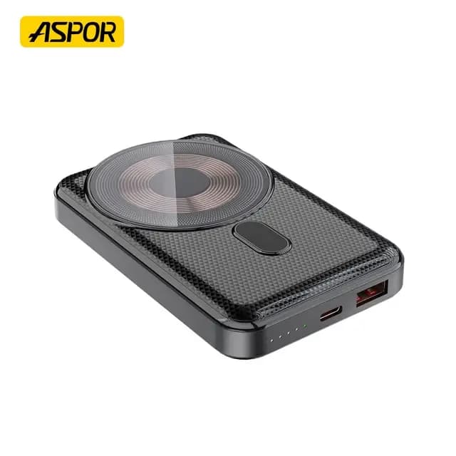 ASPOR A326 10000mAh Magnetic Wireless Power Bank 3-in-1 22.5W 15W Wireless Charging Magnetic Suction Bracket Power Bank Black&White